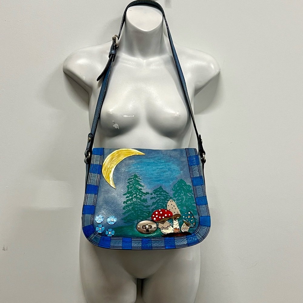 Fossil Blue Crossbody Bag with Forest Design